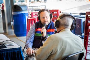 Get a CUE podcast host Brandon Hall conducts an interview at the spring conference